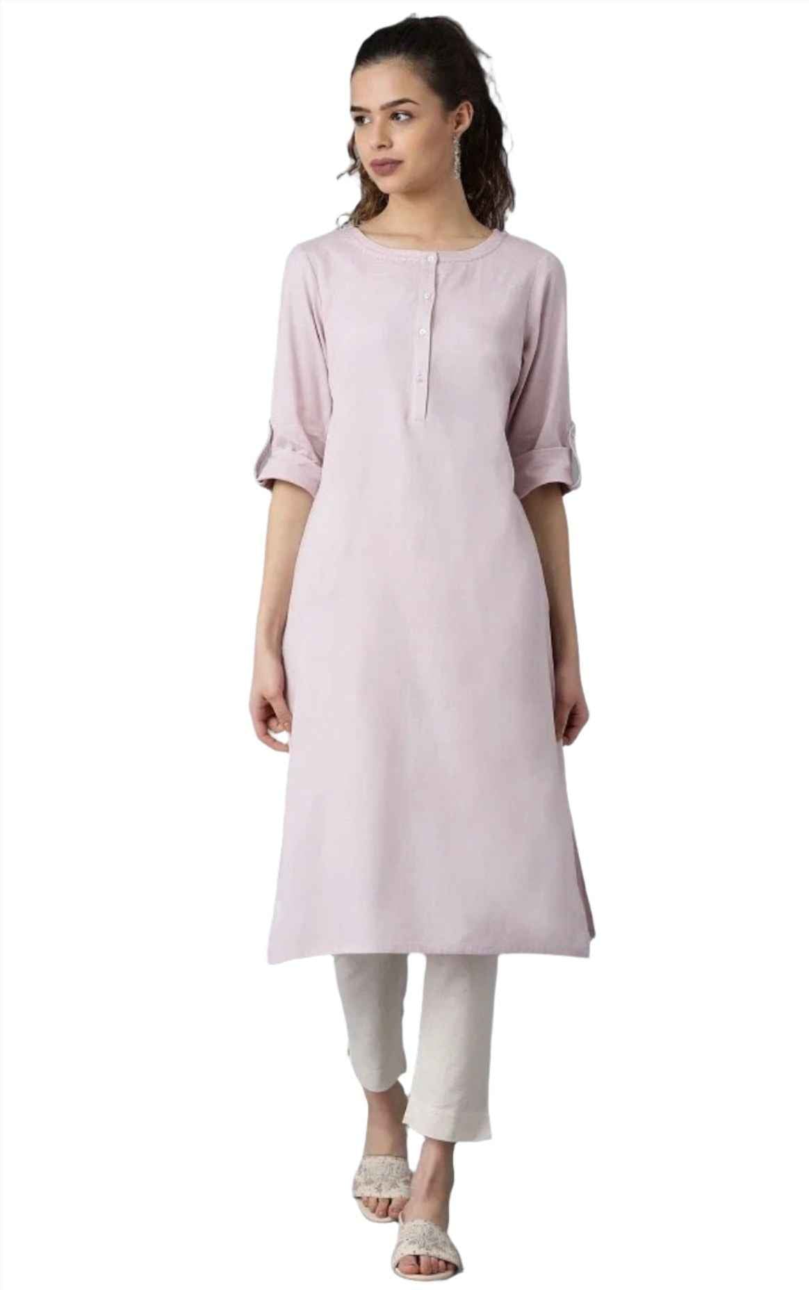 Light Purple Round Neck Solid kurta in Essen