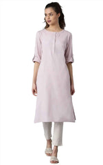 Light Purple Round Neck Solid kurta in Essen