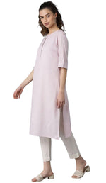 Light Purple Round Neck Solid kurta in Essen