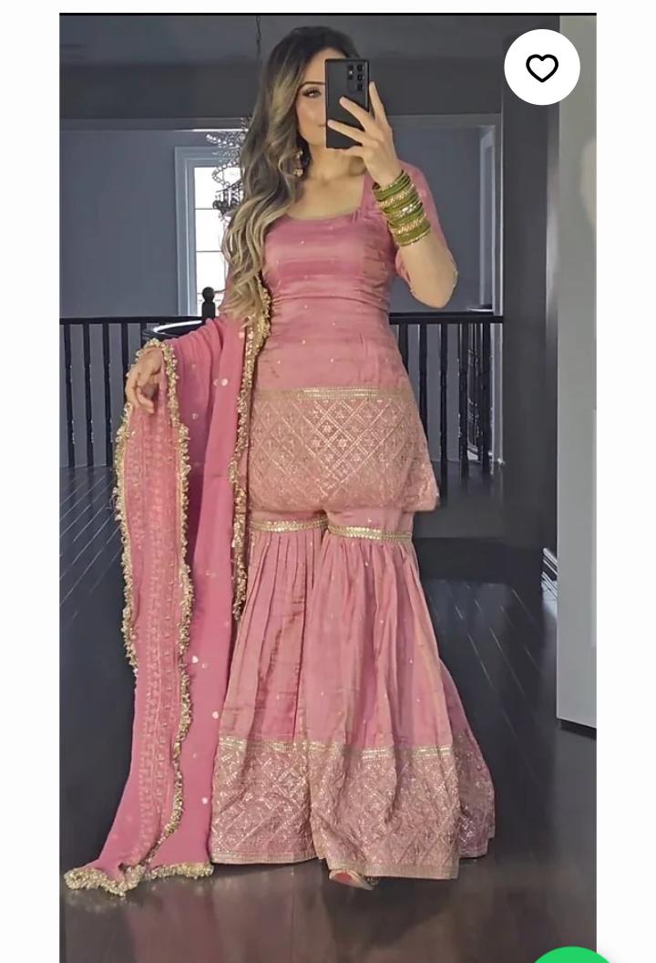 Heavy faux georgette embroidery sequence work sharara suit in Essen