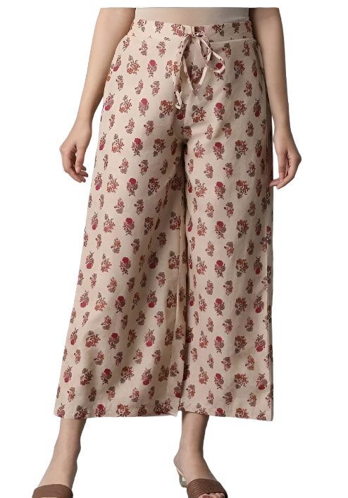 Beige All-Over Printed Parallel Pant in Paris