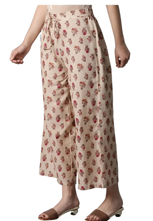Beige All-Over Printed Parallel Pant in Paris