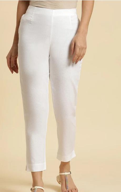 Ecru Solid Cotton Flax Slim Pants in Germany