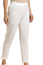 Ecru Solid Cotton Flax Slim Pants in Germany