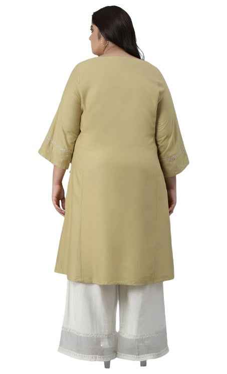 Green Solid Panelled A-line kurta in Munich