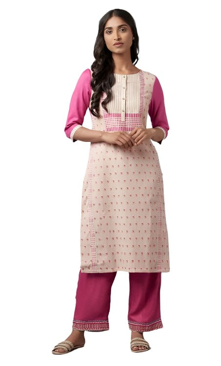 Light Pink Cotton Dobby kurta In Round Neck in Essen