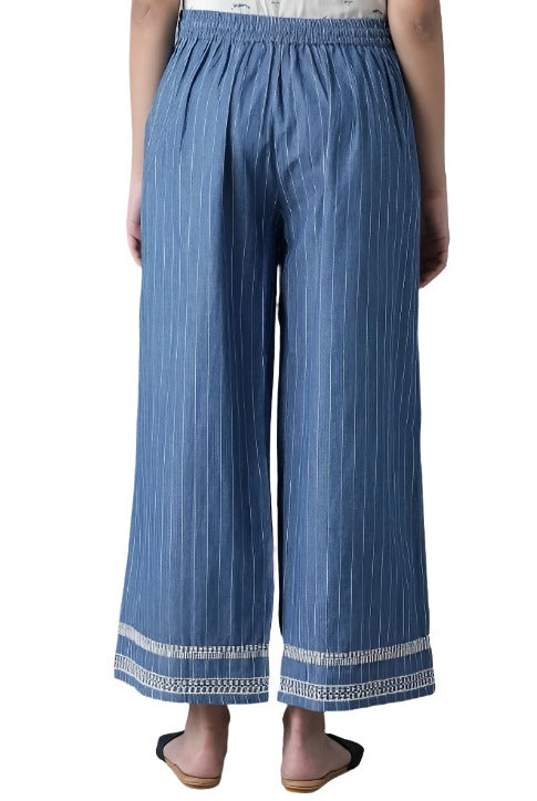 Blue Denim Pinstriped Parallel Pants in Germany