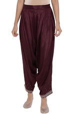 Wine Solid Draped Pants in Germany