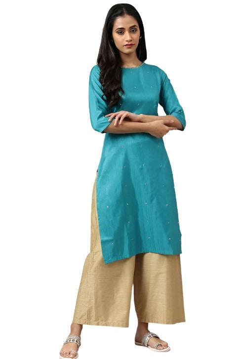 Teal Straight kurta With Sequin Highlight in Germany Namma Markt
