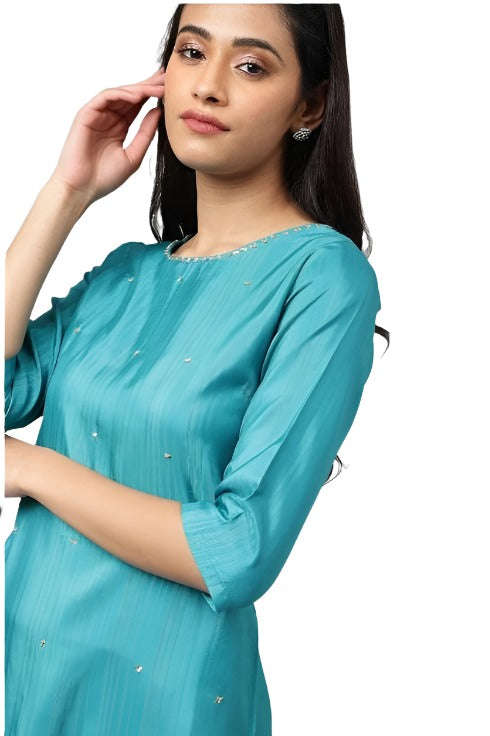 Teal Straight kurta With Sequin Highlight in Germany Namma Markt