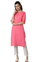 Pink Round Neck Solid kurta in Paris