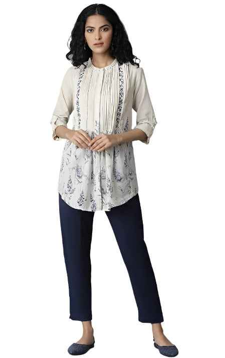 Ecru Floral Printed A-line Top in Germany