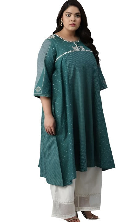 Green Polka Dots Printed Flared kurta in Germany