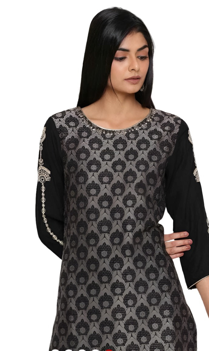 Black Jacquard kurta with Embroidery in Germany
