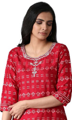 Red Printed Straight kurta in Paris