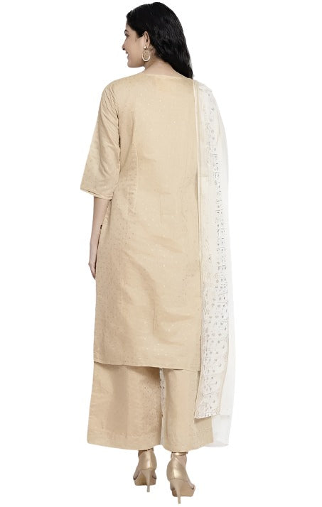 Beige Printed kurta Palazzo Dupatta Set in Essen