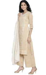 Beige Printed kurta Palazzo Dupatta Set in Essen