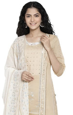 Beige Printed kurta Palazzo Dupatta Set in Essen