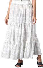 Ecru Glitter Printed Tiered Skirt in Paris