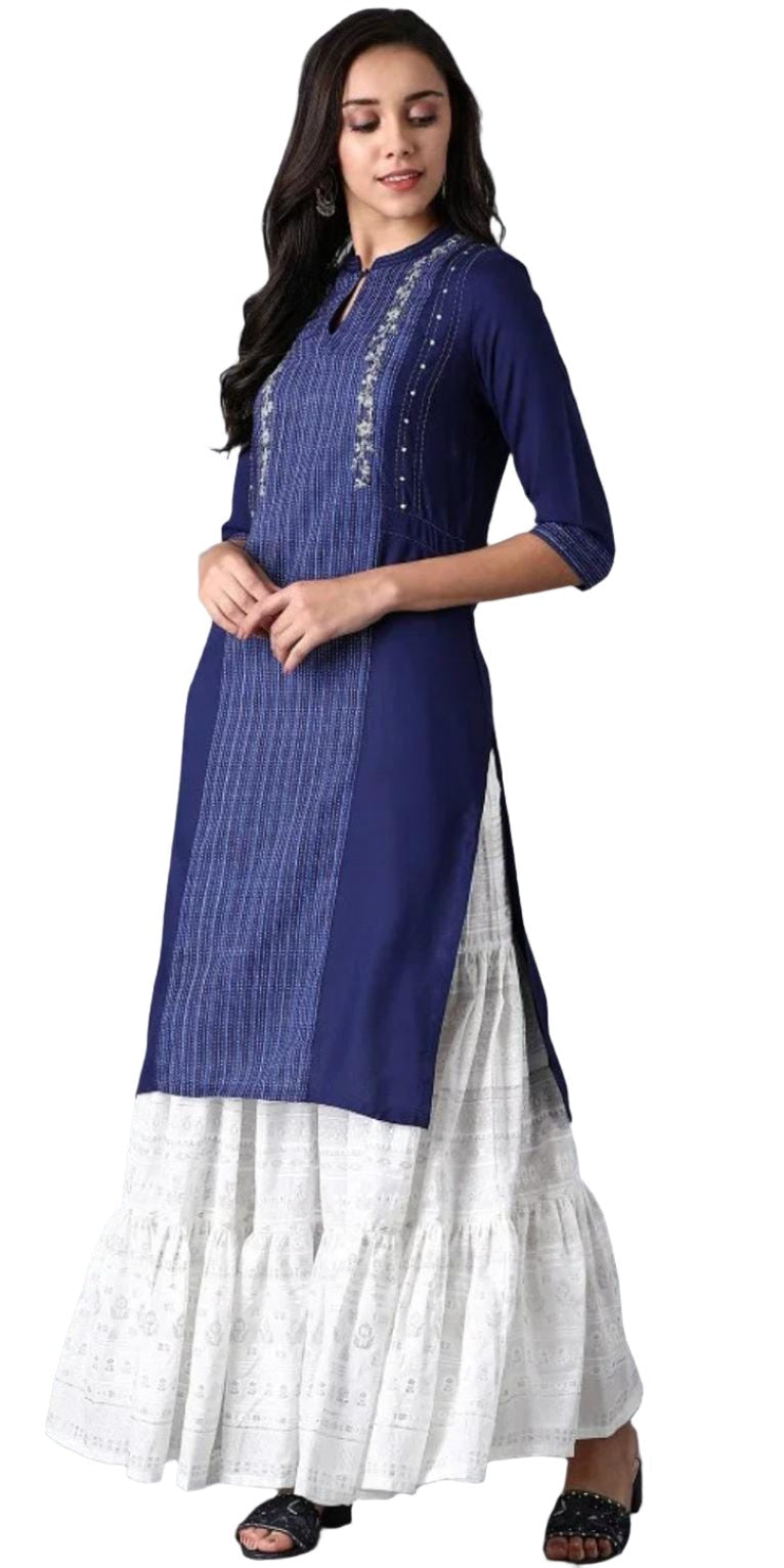 Ecru Glitter Printed Tiered Skirt in Paris