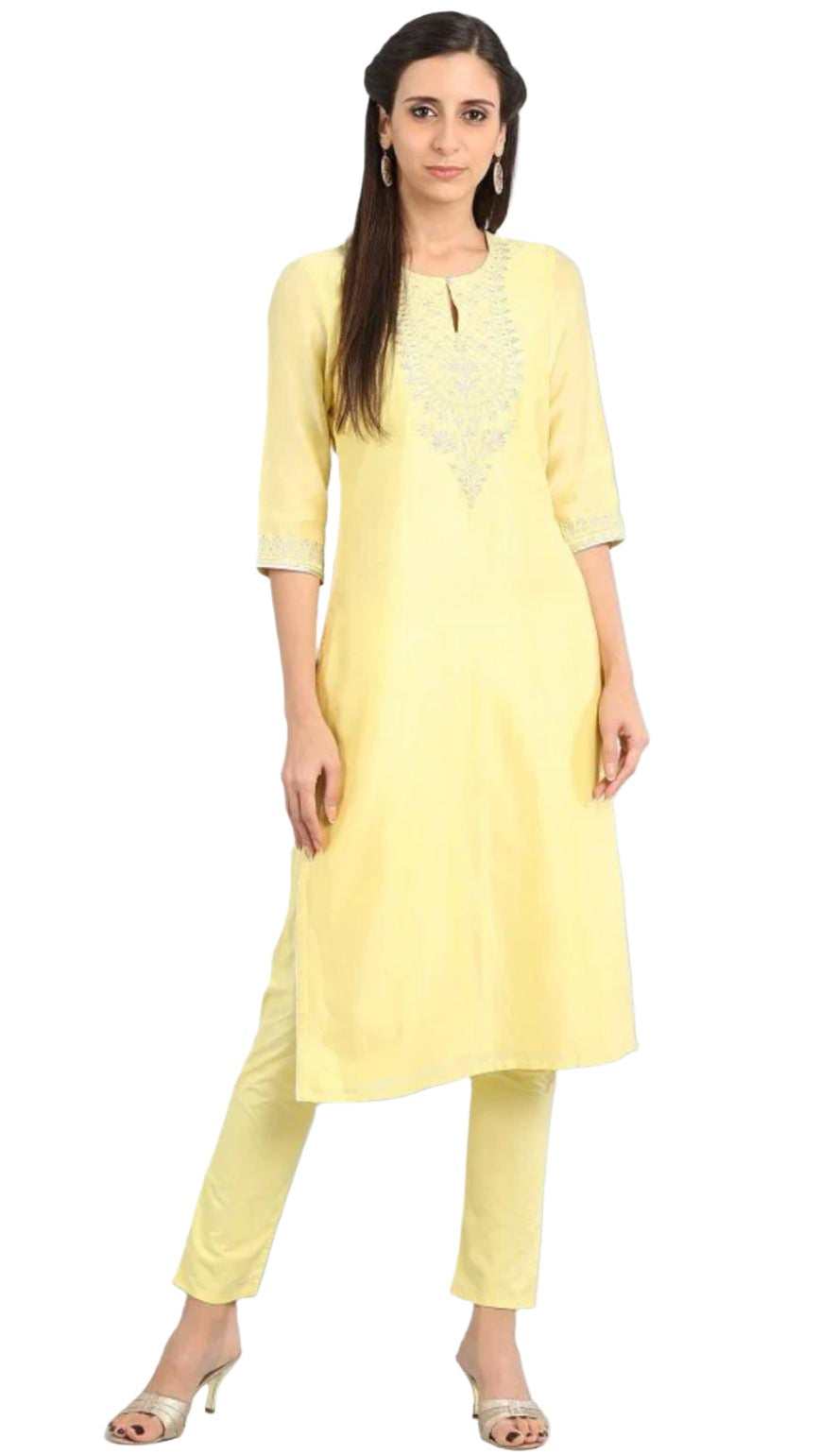 Yellow Round Neck kurta Set in Paris