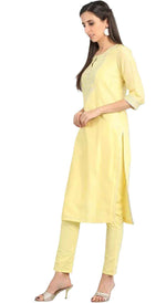 Yellow Round Neck kurta Set in Paris