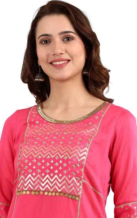 Pink Round Neck Asymmetrical kurta Set in Essen