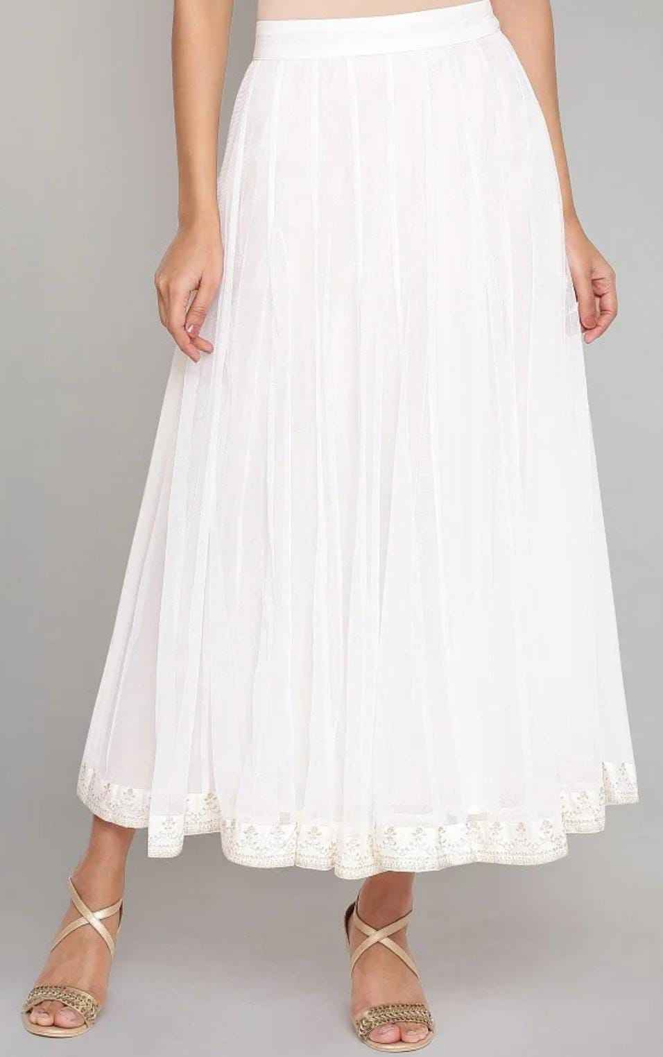 Ecru Flared Mesh Skirt in Essen