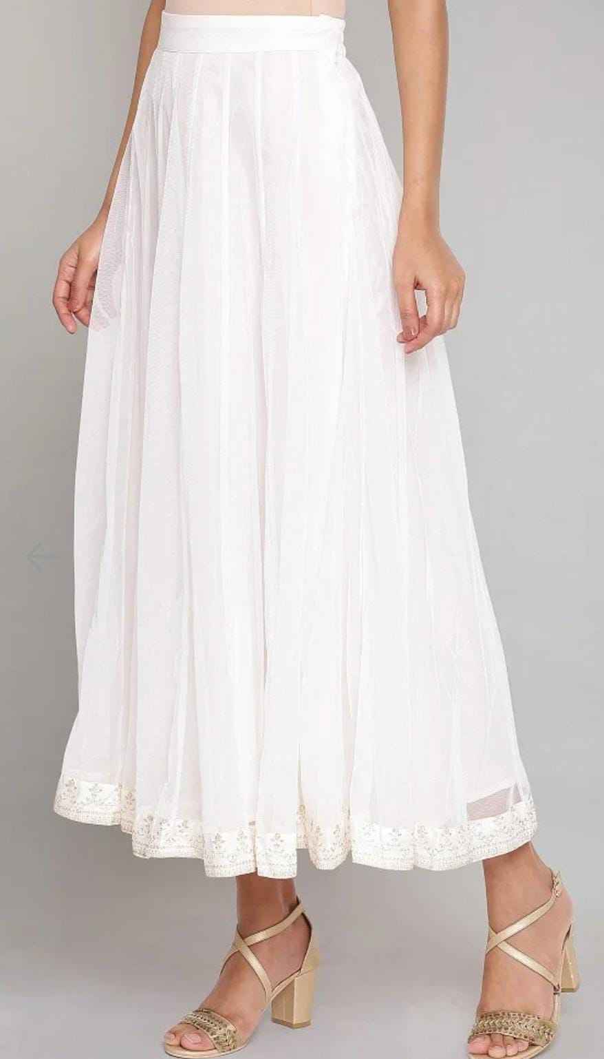 Ecru Flared Mesh Skirt in Essen