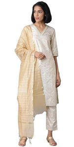 Off-White Yarn-Dyed Straight kurta-Trousers-Dupatta Set in Germany