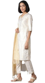 Off-White Yarn-Dyed Straight kurta-Trousers-Dupatta Set in Germany