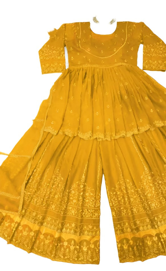 Yellow georgette thread embroidery work   designer palazzo suit in Essen
