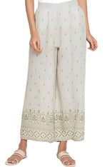 Ecru and Olive Printed Parallel Pants in Paris