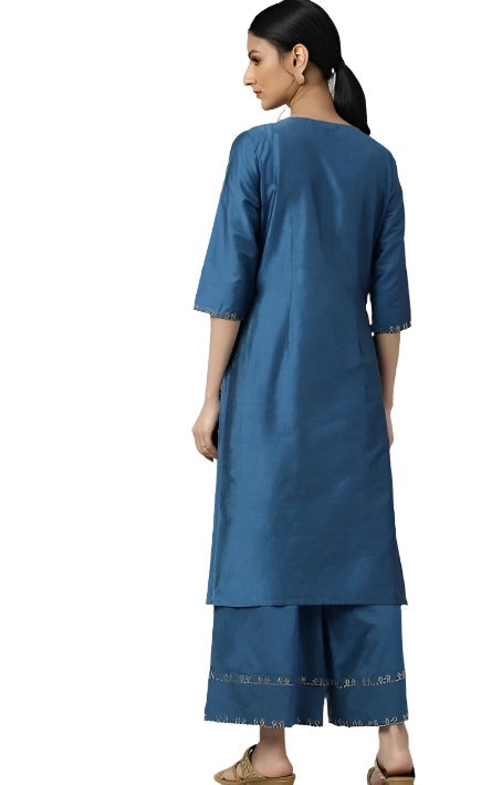 Blue Mukaish Placement Print kurta in Germany