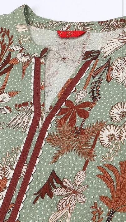 Green Printed Gathered Western Dress in Germany