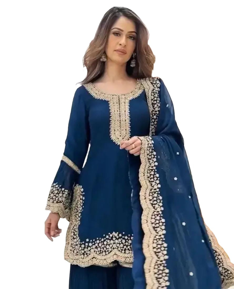 Faux Georgette Embroidery Plazzo Suit in Paris