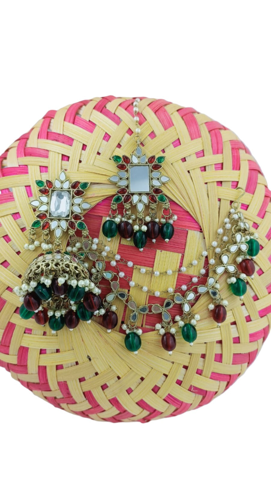 Mirror work Earrings & Maang Tikka set in Germany