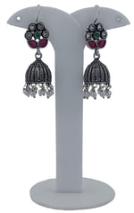 Floral Fusion Oxidized Pearl Jhumki Earrings in Berlin