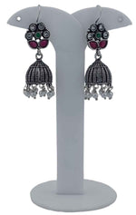 Floral Fusion Oxidized Pearl Jhumki Earrings in Berlin
