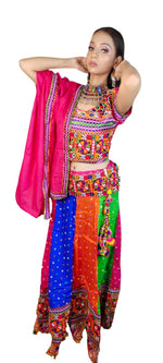 Multicolor Gujrati Navratre Bandhani Lehenga for women in Germany
