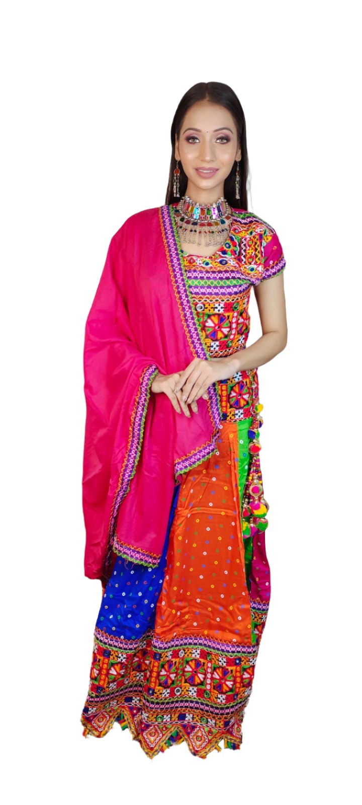 Multicolor Gujrati Navratre Bandhani Lehenga for women in Germany