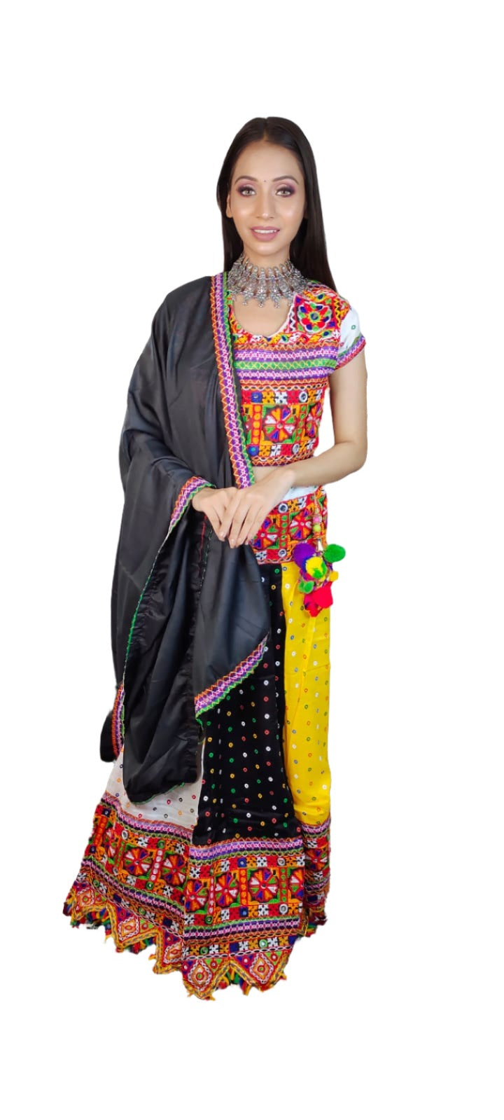 Multicolor Gujrati Navratre Bandhani Lehenga for women in Germany