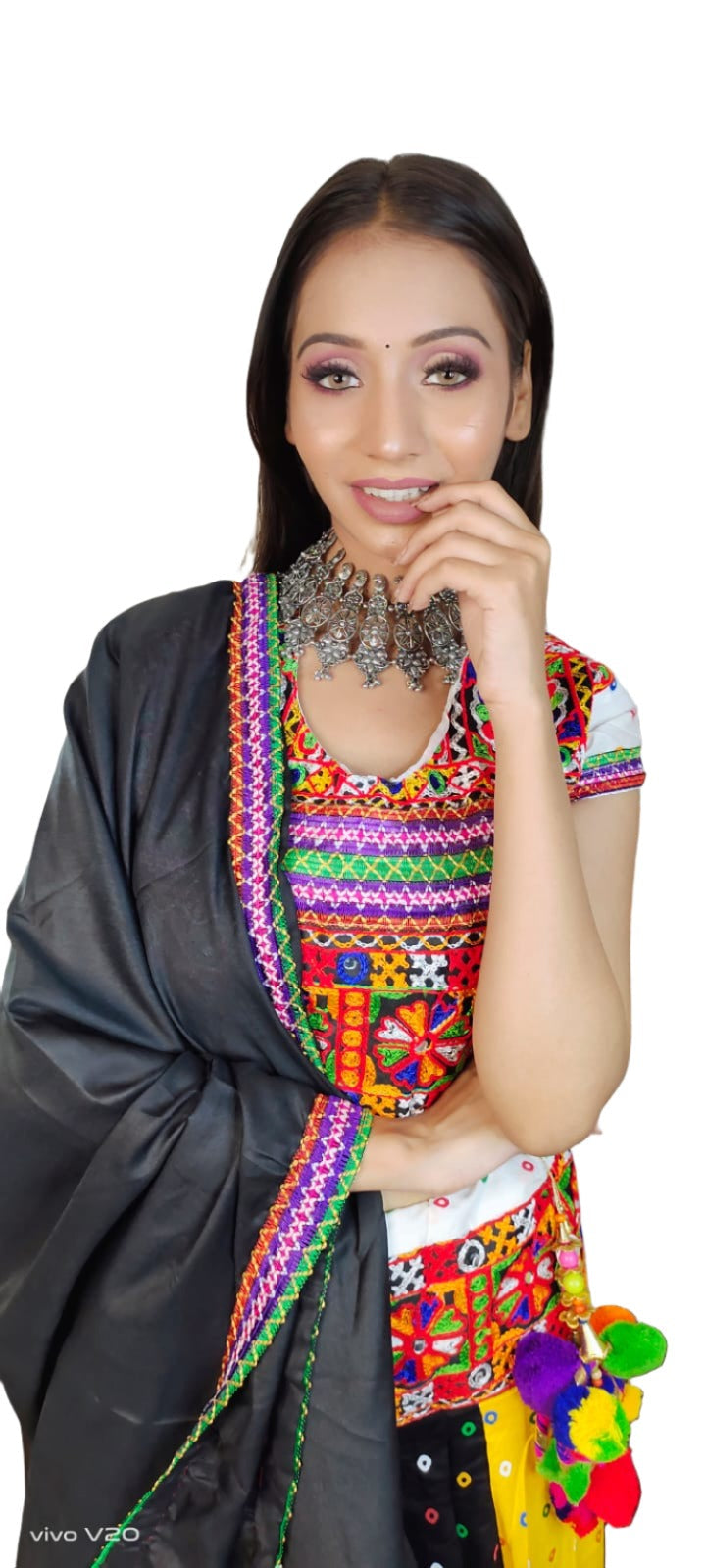 Multicolor Gujrati Navratre Bandhani Lehenga for women in Germany