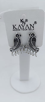 Dangling Pearl Parrot Oxidised Earrings in Munich