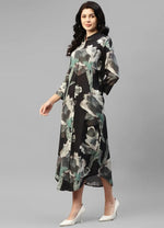 BLACK ABSTRACT VISCOSE RAYON WOMEN'S SHIRT DRESS