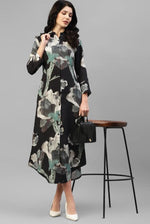 BLACK ABSTRACT VISCOSE RAYON WOMEN'S SHIRT DRESS