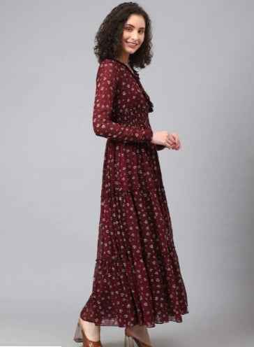 WINE SMOCKING TIER DRESS in Essen
