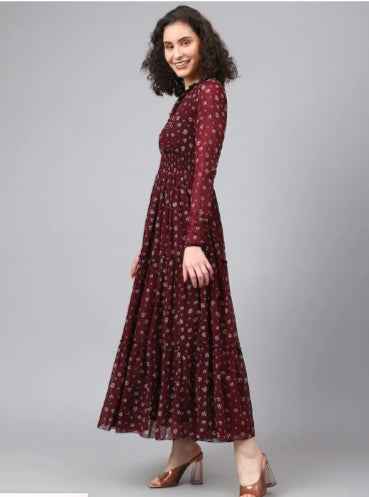 WINE SMOCKING TIER DRESS in Essen