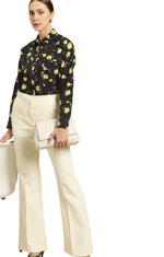 Women Black Floral Print Drop-Shoulder Sleeves Solid Formal Shirt in Germany