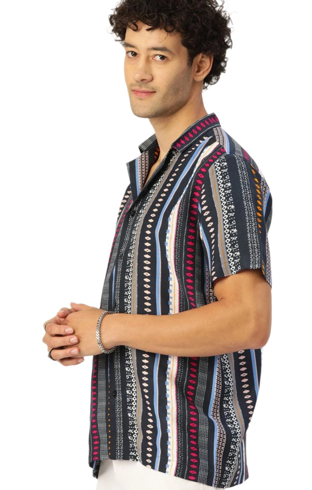 Classic Printed Cuban Collar Casual Resort Shirt in Berlin